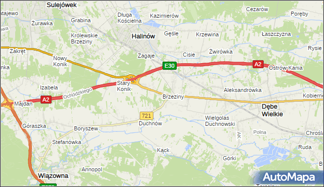 mapa Brzeziny gmina Halinów, Brzeziny gmina Halinów na mapie Targeo