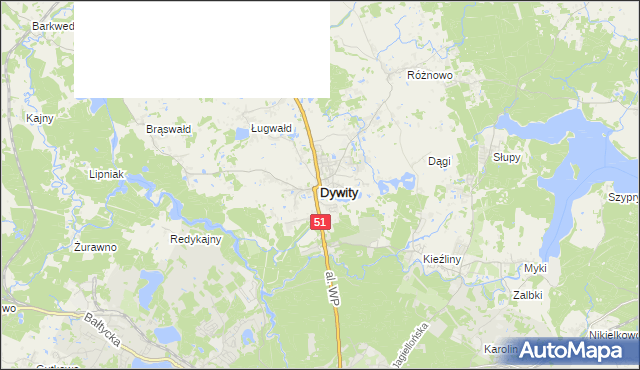 mapa Dywity, Dywity na mapie Targeo