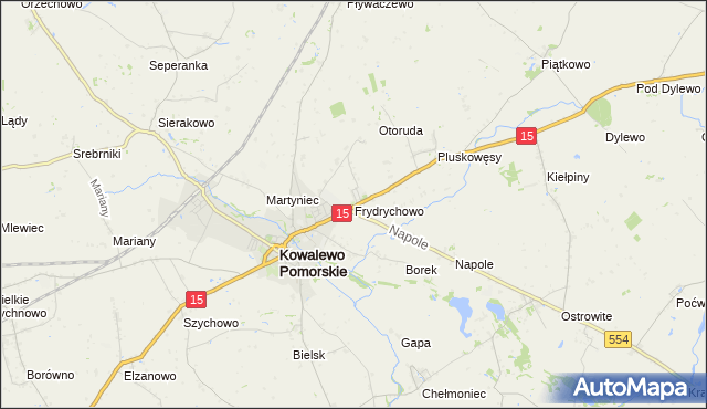 mapa Frydrychowo gmina Kowalewo Pomorskie, Frydrychowo gmina Kowalewo Pomorskie na mapie Targeo