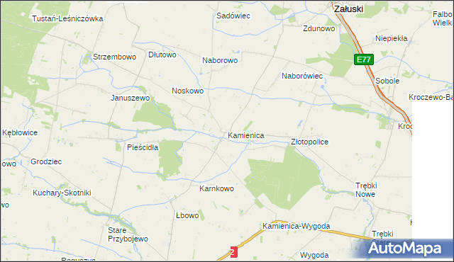 mapa Kamienica gmina Załuski, Kamienica gmina Załuski na mapie Targeo