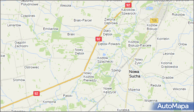 mapa Kozłów Szlachecki, Kozłów Szlachecki na mapie Targeo