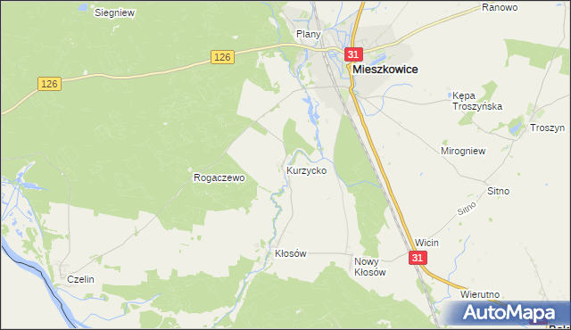 mapa Kurzycko, Kurzycko na mapie Targeo