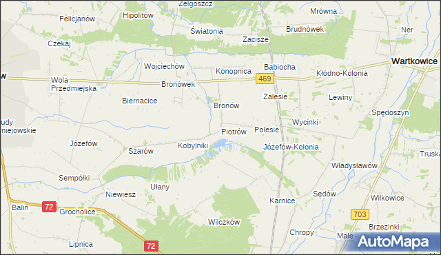 mapa Piotrów gmina Poddębice, Piotrów gmina Poddębice na mapie Targeo