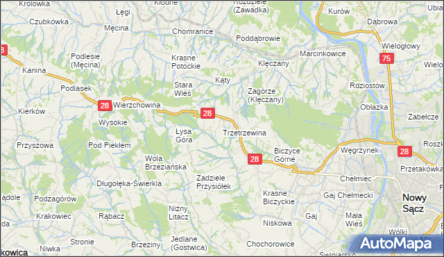 mapa Trzetrzewina, Trzetrzewina na mapie Targeo