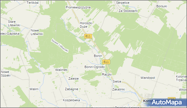 mapa Bonin gmina Sarnaki, Bonin gmina Sarnaki na mapie Targeo