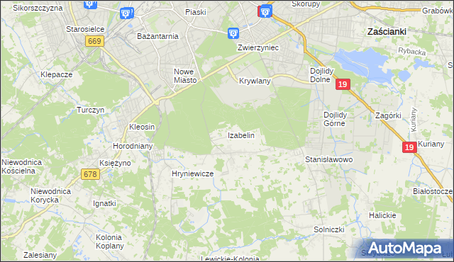 mapa Izabelin gmina Juchnowiec Kościelny, Izabelin gmina Juchnowiec Kościelny na mapie Targeo