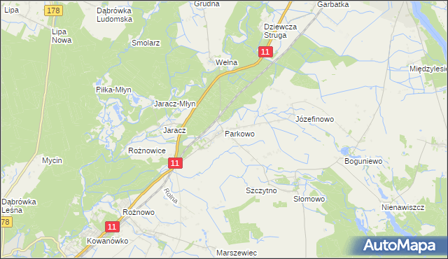 mapa Parkowo gmina Rogoźno, Parkowo gmina Rogoźno na mapie Targeo