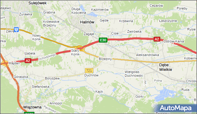 mapa Brzeziny gmina Halinów, Brzeziny gmina Halinów na mapie Targeo