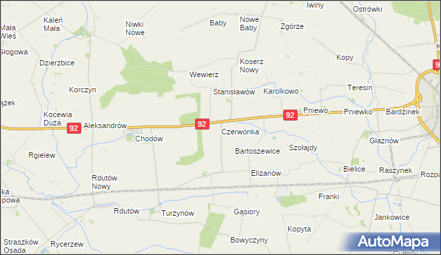 mapa Czerwonka gmina Chodów, Czerwonka gmina Chodów na mapie Targeo