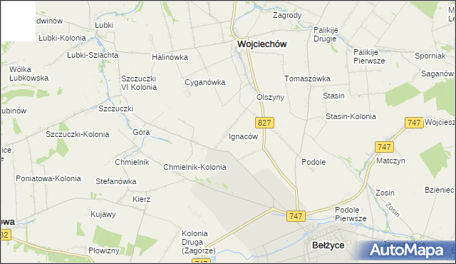 mapa Ignaców gmina Wojciechów, Ignaców gmina Wojciechów na mapie Targeo