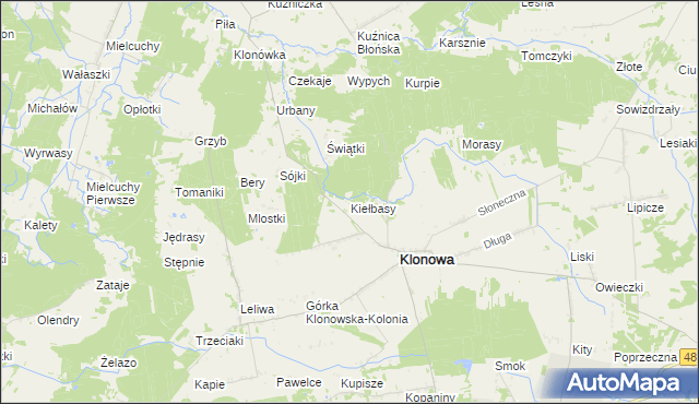 mapa Kiełbasy gmina Klonowa, Kiełbasy gmina Klonowa na mapie Targeo