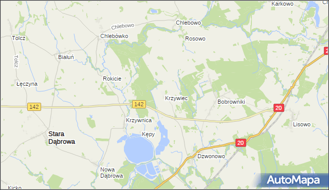 mapa Krzywiec gmina Marianowo, Krzywiec gmina Marianowo na mapie Targeo