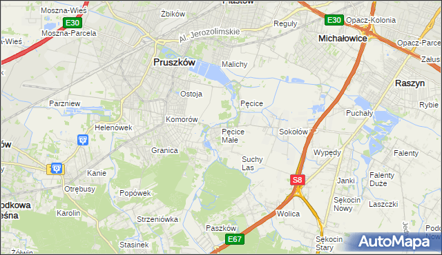 mapa Pęcice Małe, Pęcice Małe na mapie Targeo