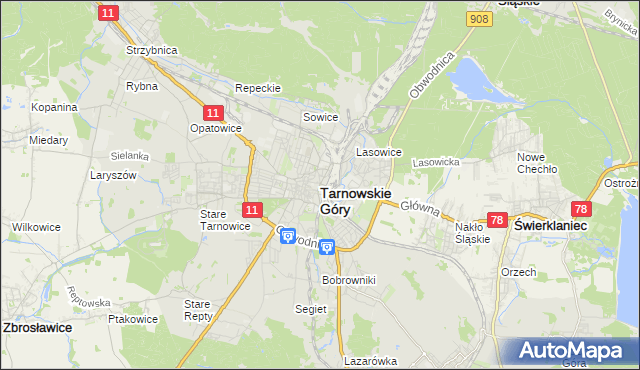 mapa Tarnowskie Góry, Tarnowskie Góry na mapie Targeo