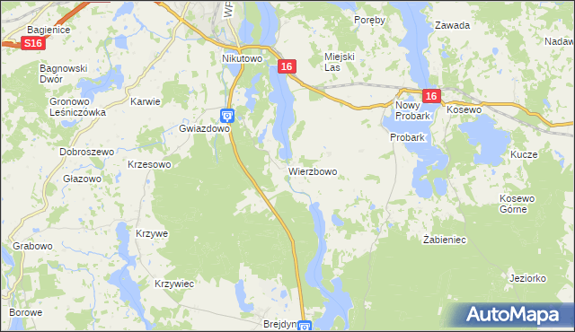 mapa Wierzbowo gmina Mrągowo, Wierzbowo gmina Mrągowo na mapie Targeo