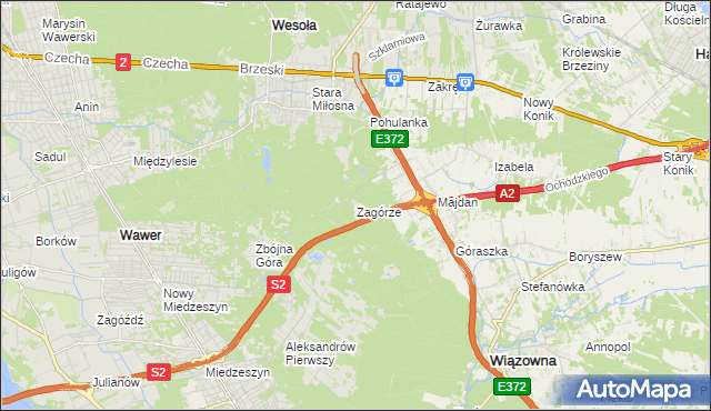 mapa Zagórze gmina Wiązowna, Zagórze gmina Wiązowna na mapie Targeo