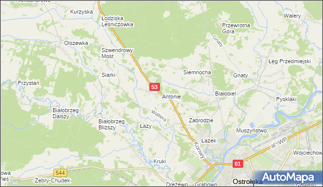 mapa Antonie gmina Olszewo-Borki, Antonie gmina Olszewo-Borki na mapie Targeo