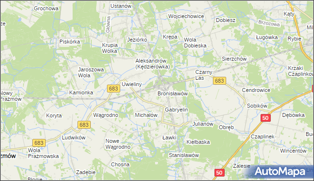 mapa Bronisławów gmina Prażmów, Bronisławów gmina Prażmów na mapie Targeo