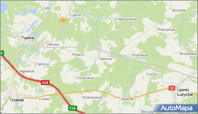 mapa Dębinka gmina Trzebiel, Dębinka gmina Trzebiel na mapie Targeo