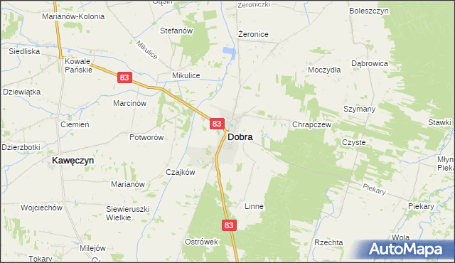 mapa Dobra powiat turecki, Dobra powiat turecki na mapie Targeo