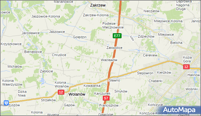 mapa Wacławów gmina Wolanów, Wacławów gmina Wolanów na mapie Targeo