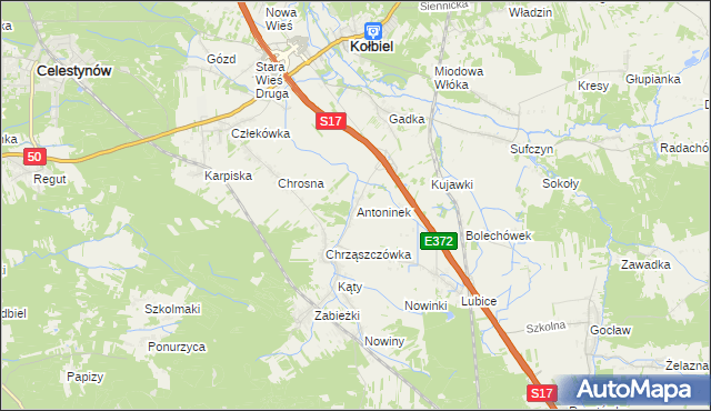 mapa Antoninek gmina Kołbiel, Antoninek gmina Kołbiel na mapie Targeo