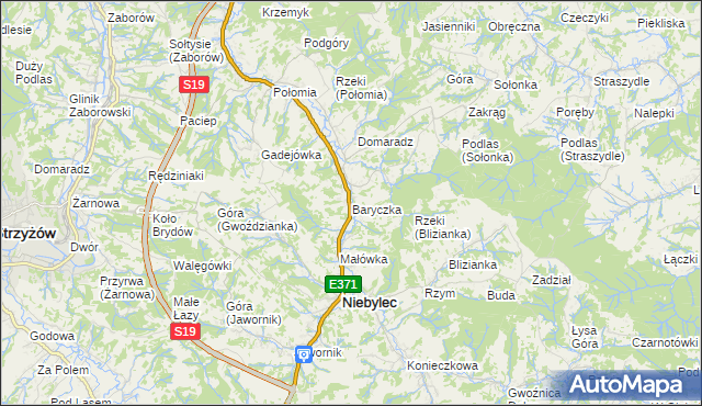 mapa Baryczka gmina Niebylec, Baryczka gmina Niebylec na mapie Targeo
