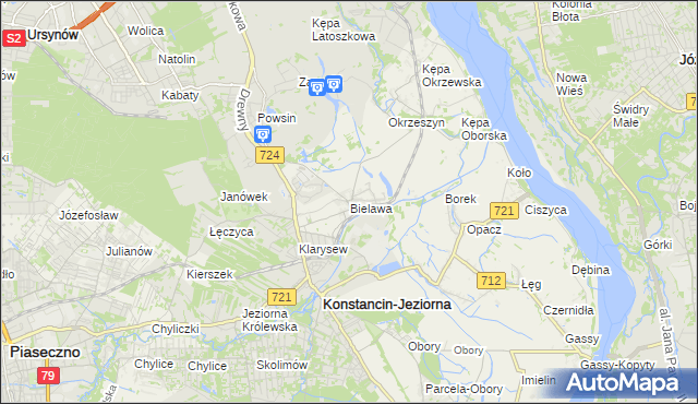 mapa Bielawa gmina Konstancin-Jeziorna, Bielawa gmina Konstancin-Jeziorna na mapie Targeo