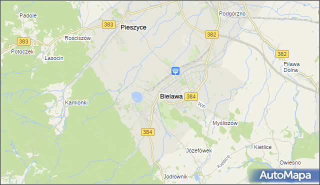 mapa Bielawa powiat dzierżoniowski, Bielawa powiat dzierżoniowski na mapie Targeo