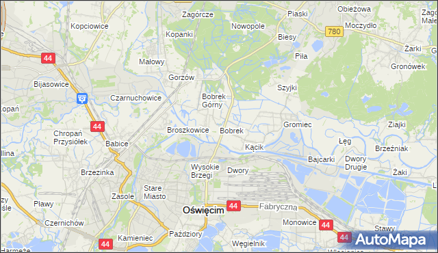 mapa Bobrek gmina Chełmek, Bobrek gmina Chełmek na mapie Targeo