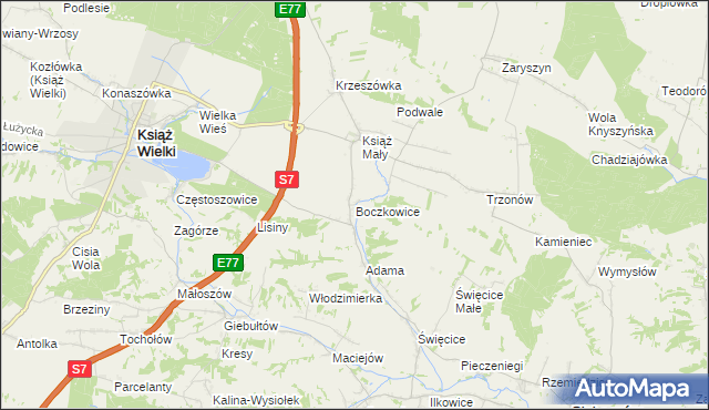 mapa Boczkowice gmina Książ Wielki, Boczkowice gmina Książ Wielki na mapie Targeo