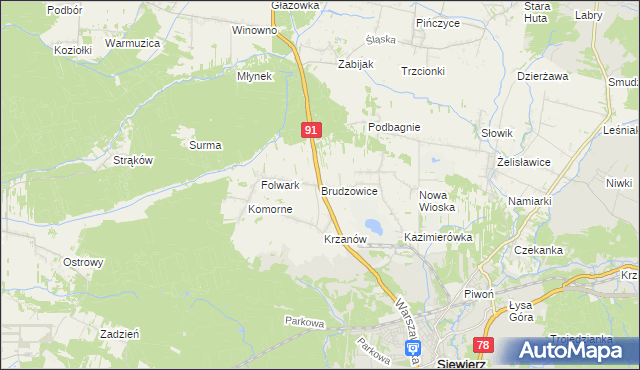 mapa Brudzowice, Brudzowice na mapie Targeo