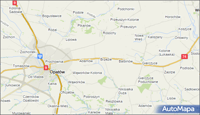 mapa Brzezie gmina Opatów, Brzezie gmina Opatów na mapie Targeo