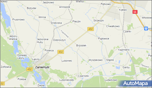 mapa Brzostek gmina Zaniemyśl, Brzostek gmina Zaniemyśl na mapie Targeo