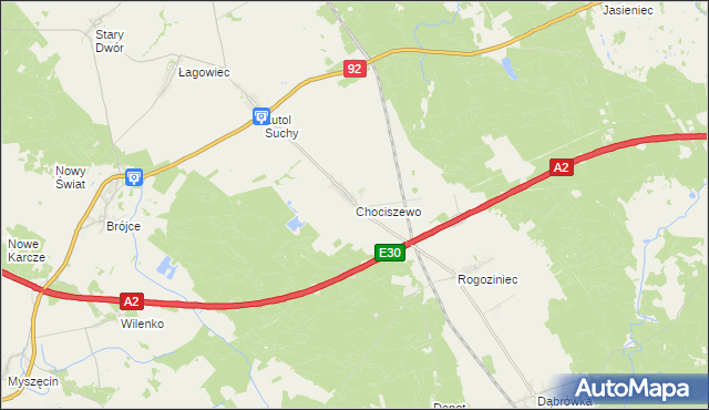 mapa Chociszewo gmina Trzciel, Chociszewo gmina Trzciel na mapie Targeo