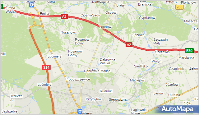 mapa Dąbrówka Wielka gmina Zgierz, Dąbrówka Wielka gmina Zgierz na mapie Targeo