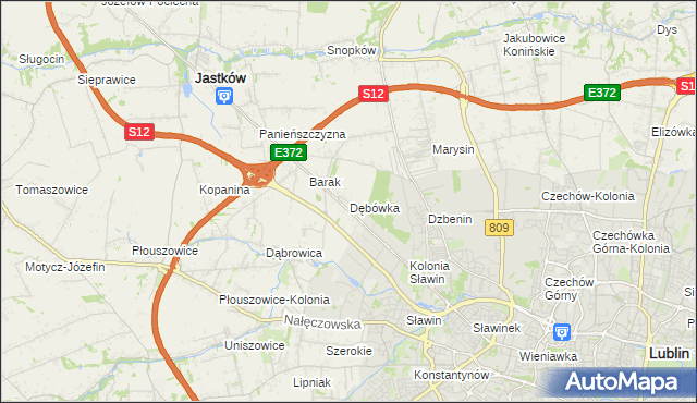 mapa Dębówka gmina Jastków, Dębówka gmina Jastków na mapie Targeo