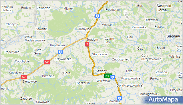 mapa Głogoczów, Głogoczów na mapie Targeo