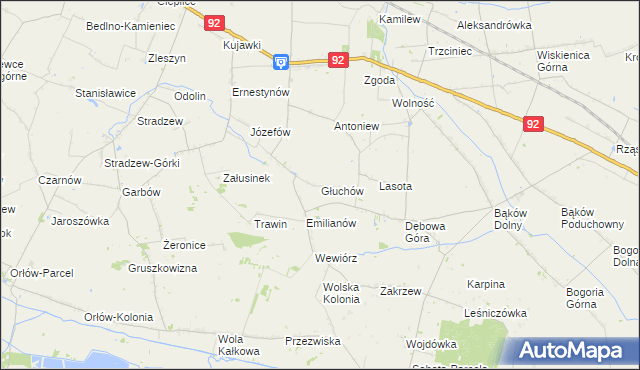 mapa Głuchów gmina Bedlno, Głuchów gmina Bedlno na mapie Targeo