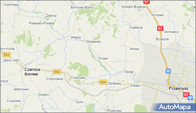 mapa Grójec gmina Czernice Borowe, Grójec gmina Czernice Borowe na mapie Targeo
