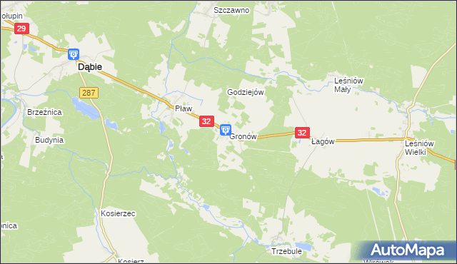 mapa Gronów gmina Dąbie, Gronów gmina Dąbie na mapie Targeo