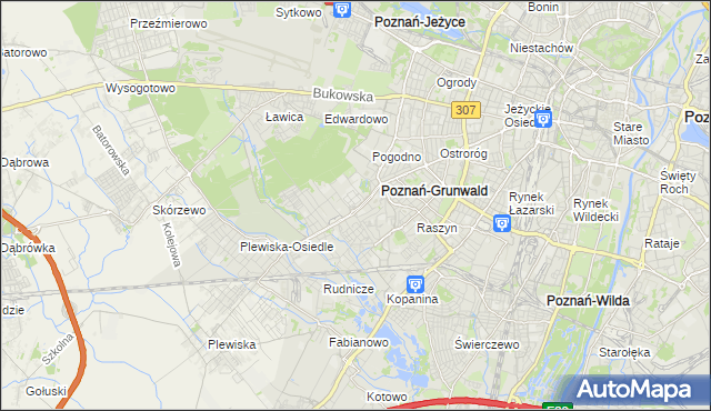 mapa Grunwald gmina Poznań, Grunwald gmina Poznań na mapie Targeo