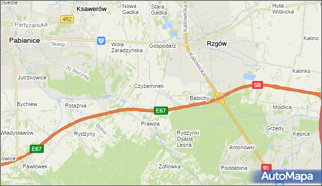 mapa Guzew gmina Rzgów, Guzew gmina Rzgów na mapie Targeo