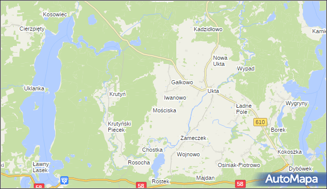 mapa Iwanowo gmina Ruciane-Nida, Iwanowo gmina Ruciane-Nida na mapie Targeo