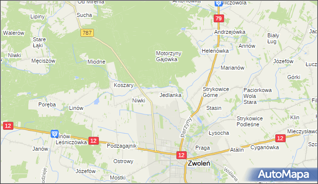 mapa Jedlanka gmina Zwoleń, Jedlanka gmina Zwoleń na mapie Targeo