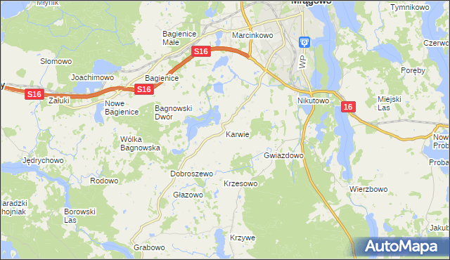 mapa Karwie gmina Mrągowo, Karwie gmina Mrągowo na mapie Targeo