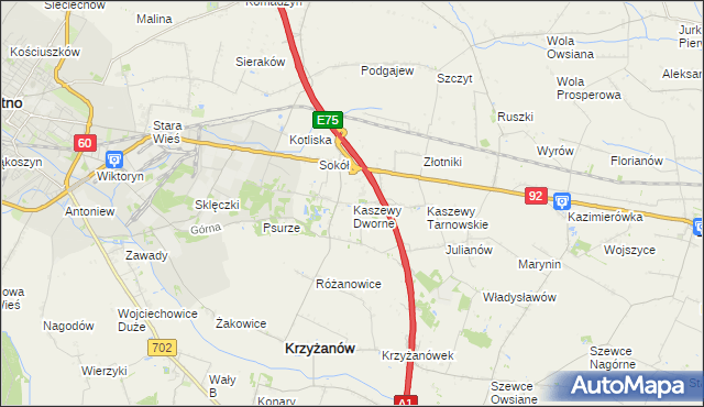 mapa Kaszewy Dworne, Kaszewy Dworne na mapie Targeo