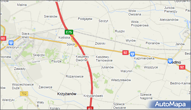 mapa Kaszewy Tarnowskie, Kaszewy Tarnowskie na mapie Targeo