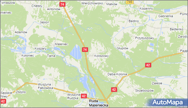 mapa Koliszowy, Koliszowy na mapie Targeo