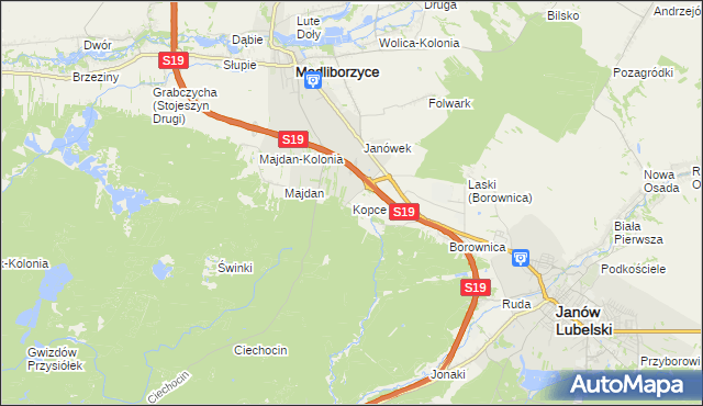 mapa Kopce gmina Janów Lubelski, Kopce gmina Janów Lubelski na mapie Targeo